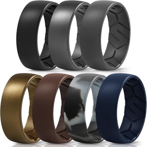image:imageEgnaro Mens Silicone Rings Patterned SGrooves Rubber BandsSETC2Black Dark Silver Black Gray Bronze Dark Brown Black Gray Camo Midnight Blue