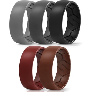 image:imageEgnaro Mens Silicone Rings Patterned SGrooves Rubber BandsSETC4Light Gray Red Tan Black Gray Black