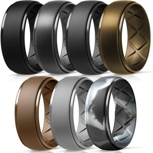 image:imageEgnaro Mens Silicone Wedding Rings 10mm Wide 25mm Thick Rubber Band PackSETBBlack Black Gray Black Camo Light Gray  Dark silver Bronze Light Brown