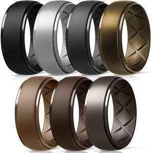 image:imageEgnaro Mens Silicone Wedding Rings 10mm Wide 25mm Thick Rubber Band PackSETCBlack Black Gray Light Gray Dark silver Bronze Dark Brown Brown Gun
