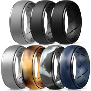 image:imageEgnaro Mens Silicone Wedding Rings 10mm Wide 25mm Thick Rubber Band PackSETDBlack Black Gray Light Grey Metallic Silver Camo Sand  Black GrayBlack Camo Black GrayDark Blue Camo