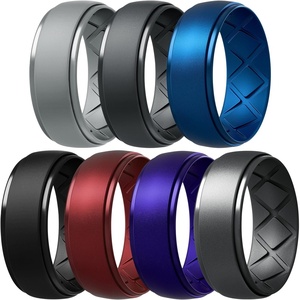 image:imageEgnaro Mens Silicone Wedding Rings 10mm Wide 25mm Thick Rubber Band PackSETF1Light Gray  Black Gray  Metallic Royal Blue  Metallic Burgundy  Metallic Purple  Dark silver  Black