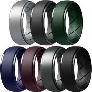 image:imageEgnaro Mens Silicone Wedding Rings 10mm Wide 25mm Thick Rubber Band PackSETF2Silver  Black Gray  Pine Green  Black Purple  Coffee Brown  Dark silver  Black