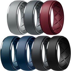 image:imageEgnaro Mens Silicone Wedding Rings 10mm Wide 25mm Thick Rubber Band PackSETF3Light Gray  Dark Gray  Maroon  deep blue  Twilight Blue  Black Gray  Black