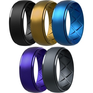 image:imageEgnaro Mens Silicone Wedding Rings 10mm Wide 25mm Thick Rubber Band PackSETF4Black  Metallic Brown  Metallic Royal Blue  Metallic Purple  Black Gray