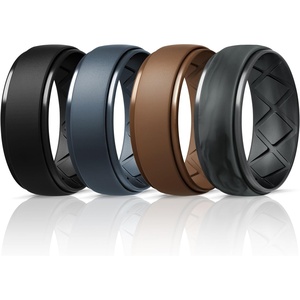 image:imageEgnaro Mens Silicone Wedding Rings 10mm Wide 25mm Thick Rubber Band PackSETF5Black  Blue Gray  Warm Brown  Black GrayBlack Camo
