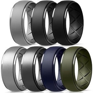 image:imageEgnaro Mens Silicone Wedding Rings 10mm Wide 25mm Thick Rubber Band PackSETFBlack Black Gray Light Grey Metallic Silver Dark Blue Metallic Black Gray Olive Green