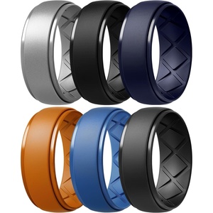 image:imageEgnaro Mens Silicone Wedding Rings 10mm Wide 25mm Thick Rubber Band PackSETG3Metallic Silver  Black  Twilight Blue  Orange  Light Blue  Black Gray