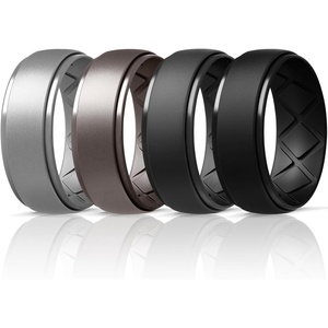 image:imageEgnaro Mens Silicone Wedding Rings 10mm Wide 25mm Thick Rubber Band PackSETG5Metallic Silver  Metallic Platinum  Black Gray  Black