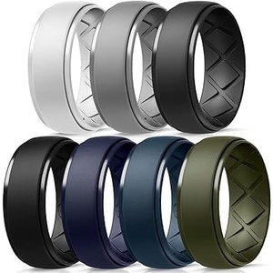 image:imageEgnaro Mens Silicone Wedding Rings 10mm Wide 25mm Thick Rubber Band PackSETGBlack Black Gray Light Gray White Dark Blue Twilight Blue Olive Green