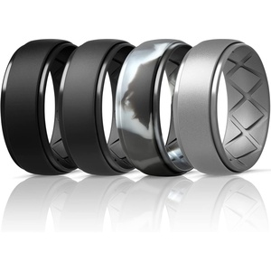 image:imageEgnaro Mens Silicone Wedding Rings 10mm Wide 25mm Thick Rubber Band PackSETH2Black Black Gray Black GrayDark Black Camo Metallic Silver