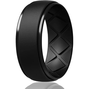 image:imageEgnaro Mens Silicone Wedding Rings 10mm Wide 25mm Thick Rubber Band PackSETIBlack