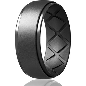 image:imageEgnaro Mens Silicone Wedding Rings 10mm Wide 25mm Thick Rubber Band PackSETKMetallic Black Gray