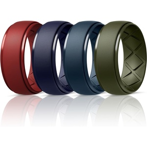 image:imageEgnaro Mens Silicone Wedding Rings 10mm Wide 25mm Thick Rubber Band PackSETPRed  Dark Blue  Deep Blue  Olive Green