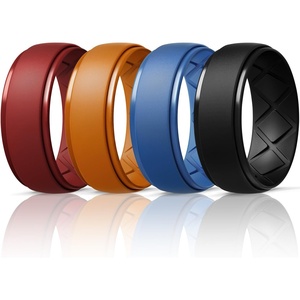 image:imageEgnaro Mens Silicone Wedding Rings 10mm Wide 25mm Thick Rubber Band PackSETRBlack  Red  Orange  Light Blue