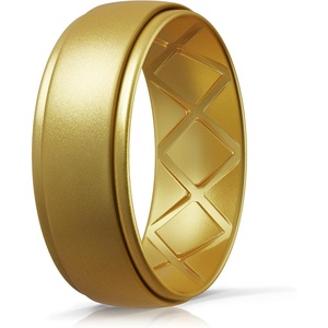 image:imageEgnaro Mens Silicone Wedding Rings 10mm Wide 25mm Thick Rubber Band PackSETTMetal Gold