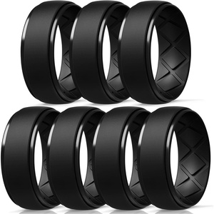 image:imageEgnaro Mens Silicone Wedding Rings 10mm Wide 25mm Thick Rubber Band PackSETUBlack Black Black Black Black Black Black