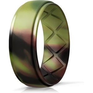 image:imageEgnaro Mens Silicone Wedding Rings 10mm Wide 25mm Thick Rubber Band PackSETVGreen Camo