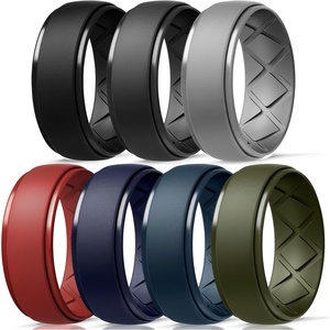image:imageEgnaro Mens Silicone Wedding Rings 10mm Wide 25mm Thick Rubber Band PackSetoblack  Black Grey  Light Grey  Red  Dark Blue  Dark Blue  Olive Green