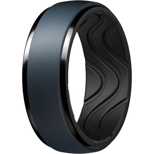 image:imageEgnaro Mens Silicone Wedding Rings 10mm Wide 25mm Thick Rubber Ring  Hypoallergenic for GymOutdoorGiftSETLBlue GrayBlack