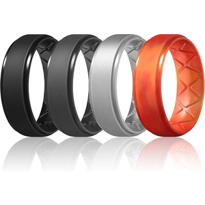 image:imageEgnaro Mens Silicone Wedding Rings 85mm Wide 2mm Thick 1 to 7 MultipackSETEBlack Black Gray Metallic Silver Fire Camo