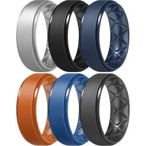 image:imageEgnaro Mens Silicone Wedding Rings 85mm Wide 2mm Thick 1 to 7 MultipackT19Metallic Silver  Black  Twilight Blue  Orange  Light Blue  Black Gray