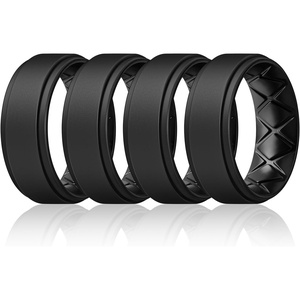 image:imageEgnaro Mens Silicone Wedding Rings 8mm Wide 2mm Thick Step Edge size 714B1Black  Black  Black  Black