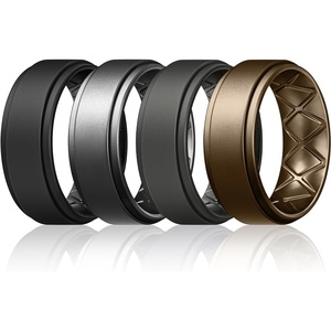 image:imageEgnaro Mens Silicone Wedding Rings 8mm Wide 2mm Thick Step Edge size 714B2Black  Dark Silver  Black Gray  Bronze