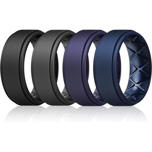 image:imageEgnaro Mens Silicone Wedding Rings 8mm Wide 2mm Thick Step Edge size 714C8Black  Black Gray  Dark Purple  Dark Blue
