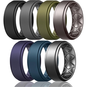 image:imageEgnaro Mens Silicone Wedding Rings 8mm Wide 2mm Thick Step Edge size 714D1Black  Black Gray  Olive Green  Metallic Gun  Dark Purple  Twilight Blue  Dark Silver