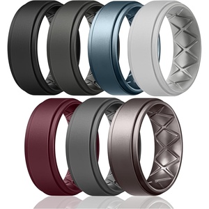 image:imageEgnaro Mens Silicone Wedding Rings 8mm Wide 2mm Thick Step Edge size 714D2Black  Dark Gray  Metallic Blue  Light Gray  Maroon  Black Gray  Metallic Gun