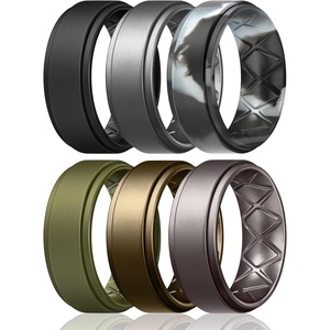 image:imageEgnaro Mens Silicone Wedding Rings 8mm Wide 2mm Thick Step Edge size 714D6Black  Dark Silver  Black Gray Camo  Olive Green  Bronze  Metallic Gun