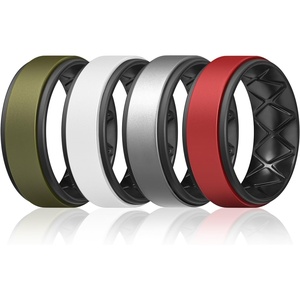 image:imageEgnaro Mens Wedding Rings 8mm Wide 2mm Thick Rubber Bands Breathable and Flexible Step Edge Ring Variety Multipack 17 For Gym Workout Travel Daily WearSETSOlive Green Black White Black Silver Black Red Black