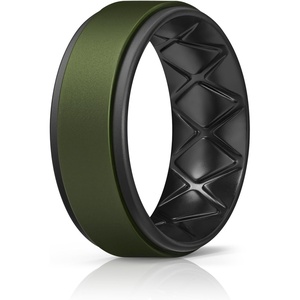 image:imageEgnaro Mens Wedding Rings 8mm Wide 2mm Thick Rubber Bands Breathable and Flexible Step Edge Ring Variety Multipack 17 For Gym Workout Travel Daily WearSETD1Dark Foliage GreenBlack