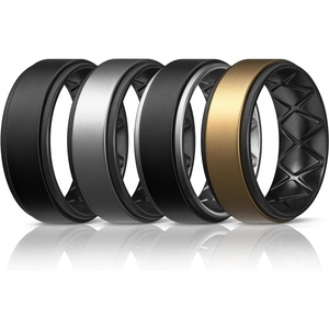 image:imageEgnaro Mens Wedding Rings 8mm Wide 2mm Thick Rubber Bands Breathable and Flexible Step Edge Ring Variety Multipack 17 For Gym Workout Travel Daily WearSETABlack Black Dark Silver Black Black Dark Silver Bronze Black