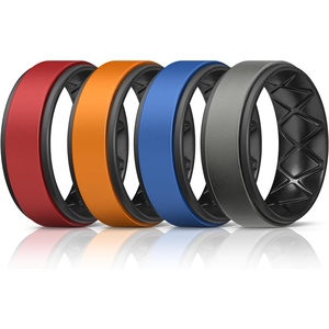 image:imageEgnaro Mens Wedding Rings 8mm Wide 2mm Thick Rubber Bands Breathable and Flexible Step Edge Ring Variety Multipack 17 For Gym Workout Travel Daily WearSETPRed Black Orange Black Light Blue Black Black Gray Black