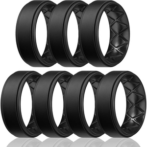 image:imageEgnaro Mens Wedding Rings 8mm Wide 2mm Thick Rubber Bands Breathable and Flexible Step Edge Ring Variety Multipack 17 For Gym Workout Travel Daily WearSETF3All Black