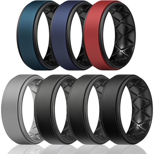 image:imageEgnaro Mens Wedding Rings 8mm Wide 2mm Thick Rubber Bands Breathable and Flexible Step Edge Ring Variety Multipack 17 For Gym Workout Travel Daily WearSETF4Dark Blue Black  Twilight Blue Black  Red Black  Light Gray  Black Gray   Black Gray  Black