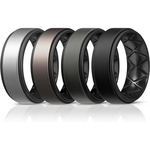 image:imageEgnaro Mens Wedding Rings 8mm Wide 2mm Thick Rubber Bands Breathable and Flexible Step Edge Ring Variety Multipack 17 For Gym Workout Travel Daily WearSETF5Metallic Silver Black  Metallic Platinum Black  Black Gray Black  Black