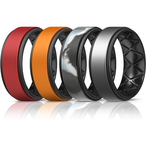 image:imageEgnaro Mens Wedding Rings 8mm Wide 2mm Thick Rubber Bands Breathable and Flexible Step Edge Ring Variety Multipack 17 For Gym Workout Travel Daily WearSETLRed Black Orange Black Grey Camo Black Deep Silver Black