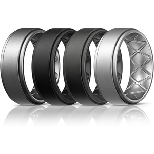 image:imageEgnaro Mens Wedding Rings 8mm Wide 2mm Thick Rubber Bands Breathable and Flexible Step Edge Ring Variety Multipack 17 For Gym Workout Travel Daily WearSETBBlack Black Gray Gray Dark Silver Dark Silver Silver Silver