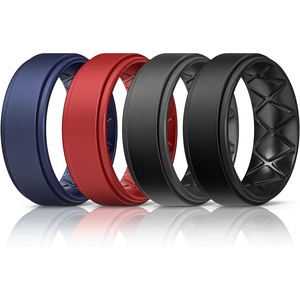 image:imageEgnaro Mens Wedding Rings 8mm Wide 2mm Thick Rubber Bands Breathable and Flexible Step Edge Ring Variety Multipack 17 For Gym Workout Travel Daily WearSETKBlack Dark Blue Red Black Gray
