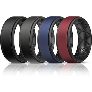 image:imageEgnaro Mens Wedding Rings 8mm Wide 2mm Thick Rubber Bands Breathable and Flexible Step Edge Ring Variety Multipack 17 For Gym Workout Travel Daily WearSETFBlack Black Gray Gray Dark Blue Black Night Brown Black