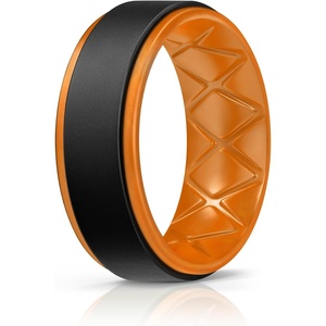 image:imageEgnaro Mens Wedding Rings 8mm Wide 2mm Thick Rubber Bands Breathable and Flexible Step Edge Ring Variety Multipack 17 For Gym Workout Travel Daily WearSETEBlack Orange