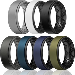 image:imageEgnaro Mens Wedding Rings 8mm Wide 2mm Thick Rubber Bands Breathable and Flexible Step Edge Ring Variety Multipack 17 For Gym Workout Travel Daily WearSETF11Light Gray  White Black  Black  Black Gray  Twilight Blue Black  Dark Blue Black  Dark Blue Black