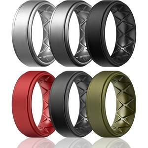image:imageEgnaro Mens Wedding Rings 8mm Wide 2mm Thick Rubber Bands Breathable and Flexible Step Edge Ring Variety Multipack 17 For Gym Workout Travel Daily WearSETHBlack Grey Dark Silver Silver Red Olive Green