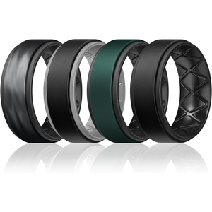 image:imageEgnaro Mens Wedding Rings 8mm Wide 2mm Thick Rubber Bands Breathable and Flexible Step Edge Ring Variety Multipack 17 For Gym Workout Travel Daily WearSETE1Gray Camo Black  Black Light Gray  Pine Green Black  Black