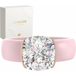 image:imageEgnaro Silicone Anniversary Ring with Stone Cushion Cut Cubic ZirconiaSETDCherry Pink  Rose Gold