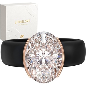 image:imageEgnaro Silicone Promise Ring with Stone Oval Cut Cubic Zirconia For HerSETCBlack  Rose Gold