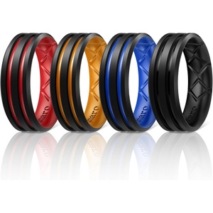 image:imageEgnaro Silicone Ring for Him with 2 Layers Multicolor Rubber Wedding Bands with Air Flow Grooves1467 Variety MultipackSETB1 BlackRed  BlackOrange  BlackLight Blue  Black